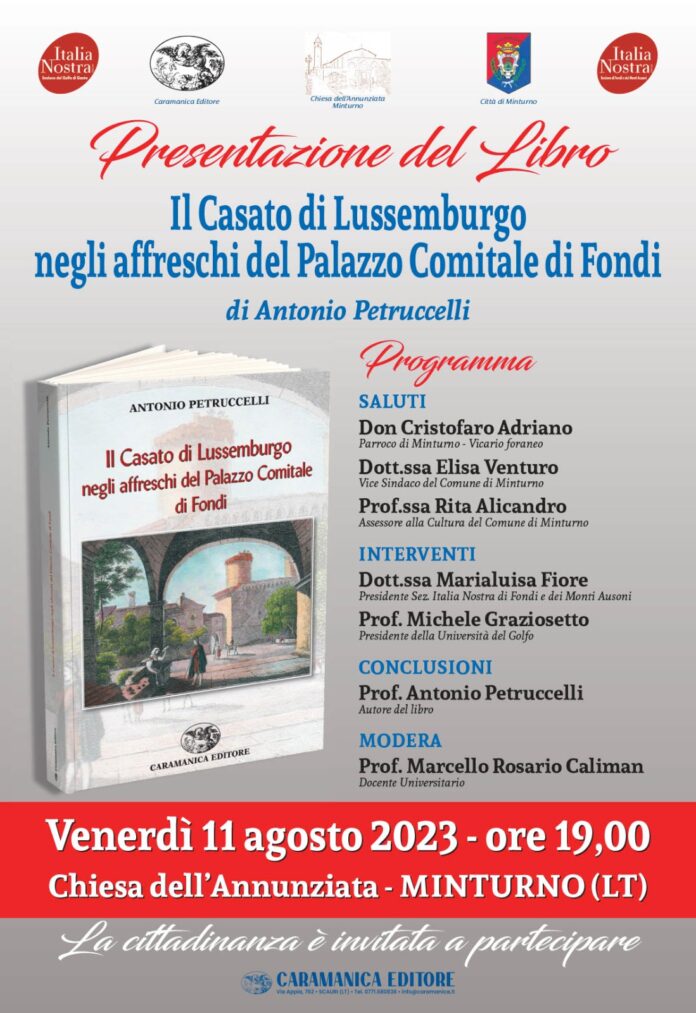 Presentazione libro di Antonio Petruccelli venerdi 11 agosto alle 19 Chiesa dell'Annunziata Minturno